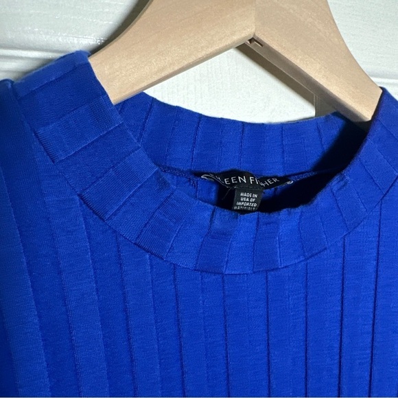 Eileen Fisher Medium Shift Dress Womens Blue Ribbed Stretch Tee Midi Office Work - Picture 6 of 10